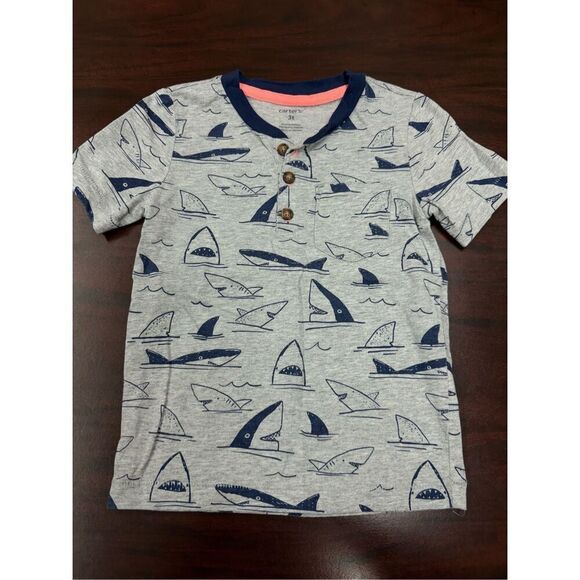 Carter’s Boys 3T Shark Graphic Short Sleeve Grey Tee - Picture 1 of 4